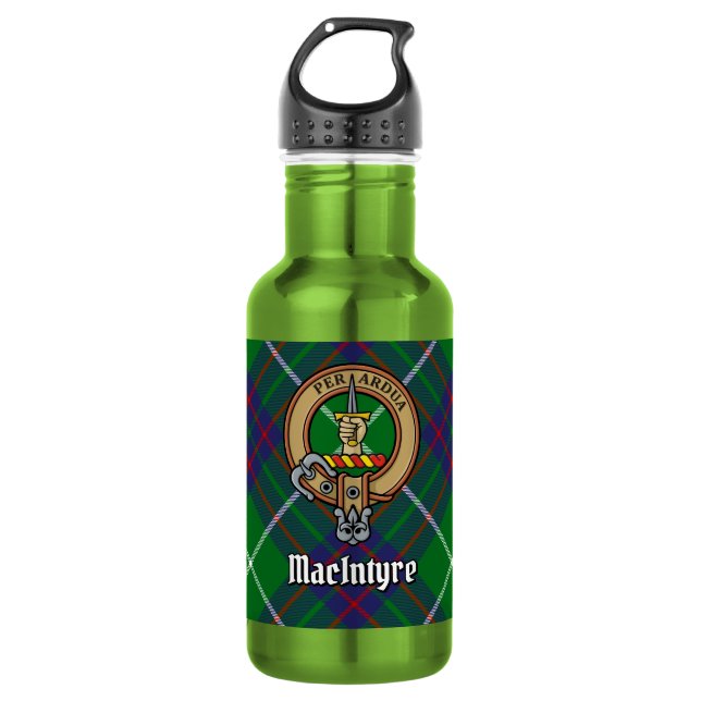 Garrafa Crest do Clã MacIntyre sobre Tartan (Frente)