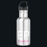 Garrafa Crianças modernas, prata cor-de-rosa, personalizad<br><div class="desc">Uma garrafa de água de aço inoxidável simples, profissional e subestimada personalizada, rosa, branca e prateada, com um monograma personalizado simples com duas letras iniciais, e o nome que você pode editar para qualquer fonte ou cor para criar sua própria garrafa de água de metal elegante e sofisticada para crianças...</div>