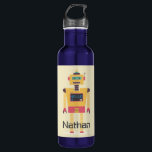 Garrafa Crianças Personalizadas da Ilustração de Robô Retr<br><div class="desc">Legal robô de brinquedo em garrafa de água de criança personalizada.</div>