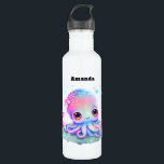 Garrafa Criatura do Mar de Octopus Cute<br><div class="desc">Garrafa d'água com a imagem de um polvo giro e giro com uma flor na cabeça. Grandes olhos brilhantes e um rosto amigável.</div>