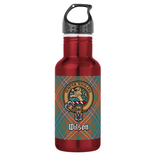 Garrafa Crista da Clan Wilson sobre Tartan Antigo (Frente)