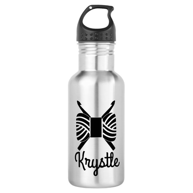 Garrafa Crochet Hooks & Yarn Skein ・ Seu Texto (Frente)