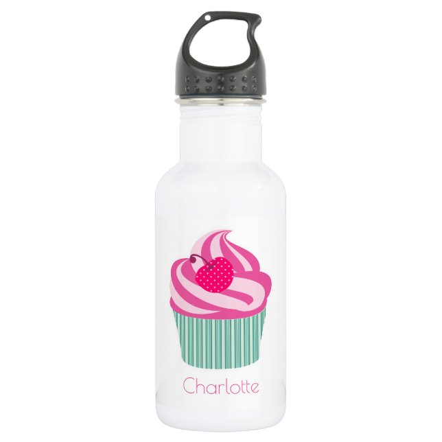 Garrafa Cupcake rosa personalizado WIth Bolinhas Cherry (Frente)