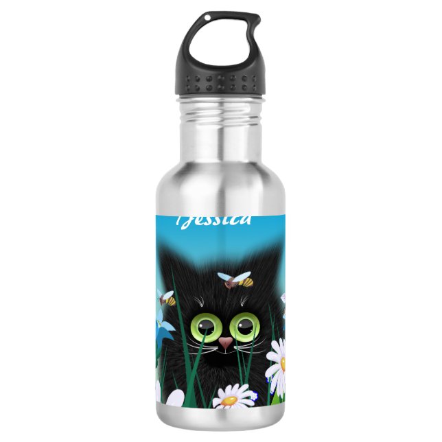 Garrafa Cute Fluffy Kitten em Daisy Meadow Personalizado (Frente)