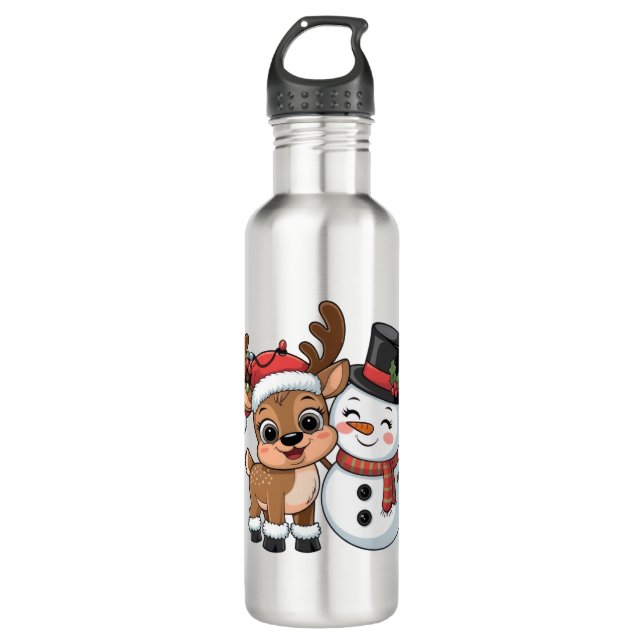 Garrafa Cute Holiday Reindeer & Snowman (Frente)