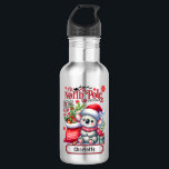 Garrafa Cute Koala Chirstmas Nome Personalizado<br><div class="desc">Garrafas de Água Feriada de Natal Personalizadas do Natal de Koala,  mostra um bonito Koala vestindo um chapéu e lenço de Papai Noel com um saco de Papais noeis. Perfeito para presentes de Natal,  festas de Natal e festas de Natal,  aniversários e muito mais. Criado pelo Evco Studio www.zazzle.com/store/evcostudio</div>