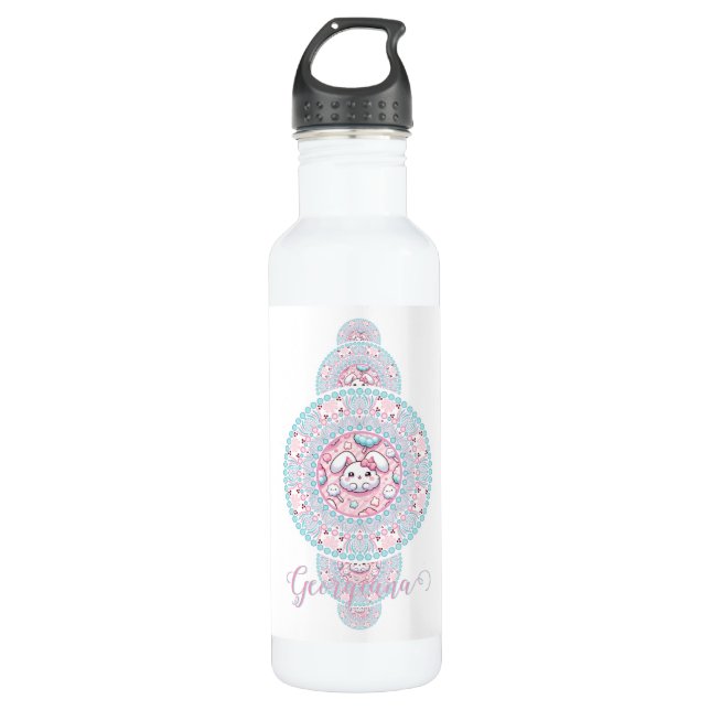 Garrafa Cute Personalizado Kawaii Bunny Mandala Ornamental (Frente)