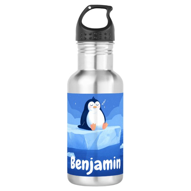 Garrafa Cute Sleepy Penguin, Personalized Water Bottle (Frente)