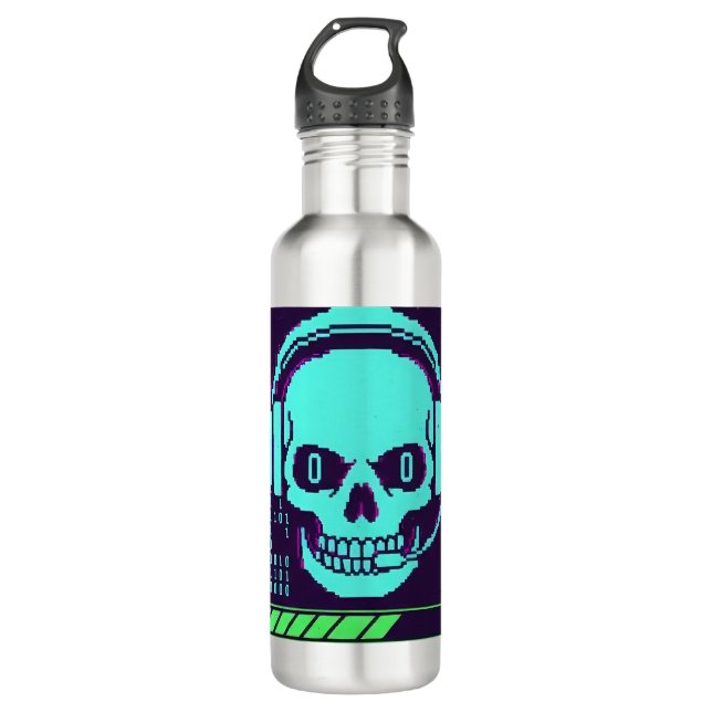 Garrafa ​Cyberpunk Pixel Skull Travel Mug - Loading My Rea (Frente)