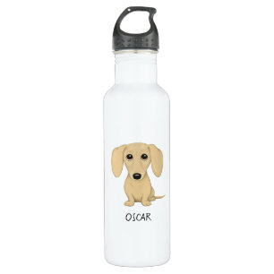 Garrafa Dachshund de creme com texto feito sob encomenda