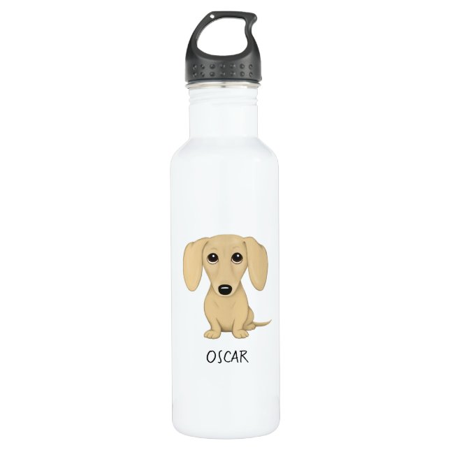 Garrafa Dachshund de creme com texto feito sob encomenda (Frente)