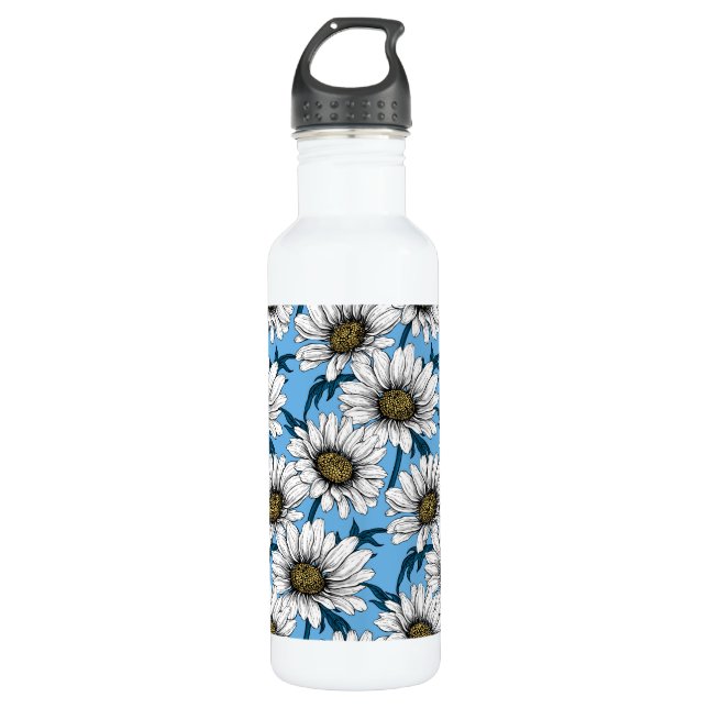 Garrafa Daisies, flores silvestres em azul (Frente)