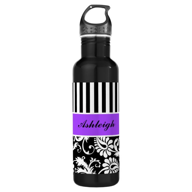 Garrafa Damasco Roxo, Preto, Branco Estimulado (Frente)