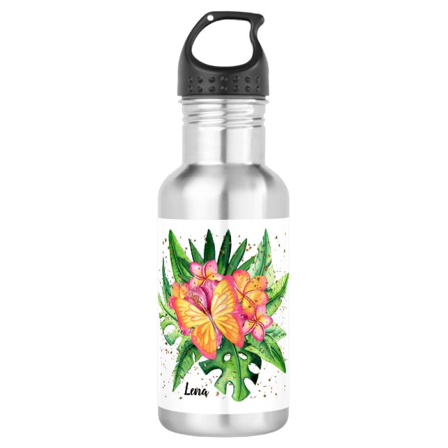 Garrafa de Água com Flores de Laranja & Borboleta (Frente)