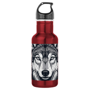 Garrafa de Água com Gráfico de Lobo Solitário Fero