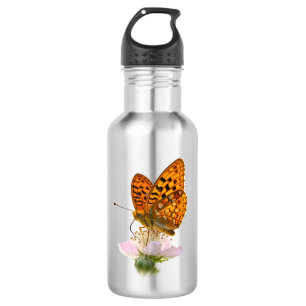 Garrafa de Água de Aço Inox com Flor de Borboleta