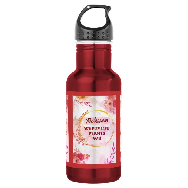 Garrafa de Água de Aço Inoxidável com Estampa Flor (Frente)