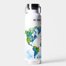Garrafa de água de aço inoxidável com mapa mundial