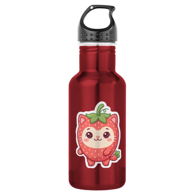 Garrafa de Água de Aço Inoxidável de Gato Morango  (Frente)