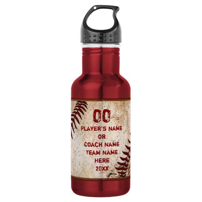 Garrafa de Água de Beisebol Personalizada Vermelha (Frente)