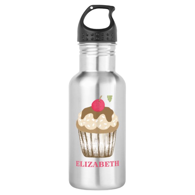 Garrafa de água de Cupcake de cereja - Cor rosa-es (Frente)