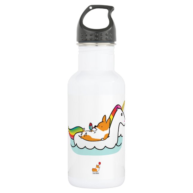 Garrafa de água de Floatie do unicórnio do Corgi (Frente)