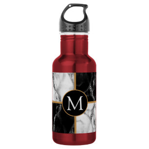Garrafa de água de mármore preto e branco monogram