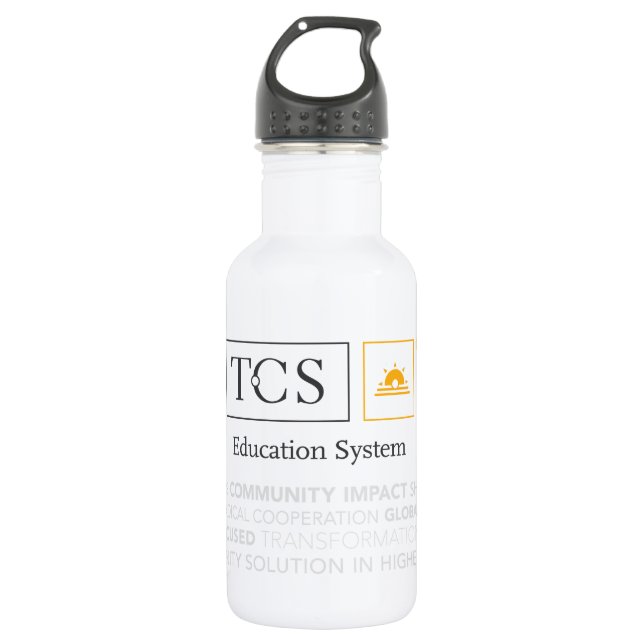 Garrafa de água do branco da tipografia do TCS (Frente)