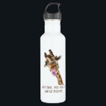 Garrafa de água girafa engraçada - Texto personali<br><div class="desc">Garrafas de água com a língua girafa engraçada para fora e o Piscar os olhos de desenho de desenho de animação divertida - Escolha / Adicione seu texto / fonte / cor - Faça seu presente especial - Redimensione e mova ou remova e adicione elementos / imagem com a ferramenta...</div>