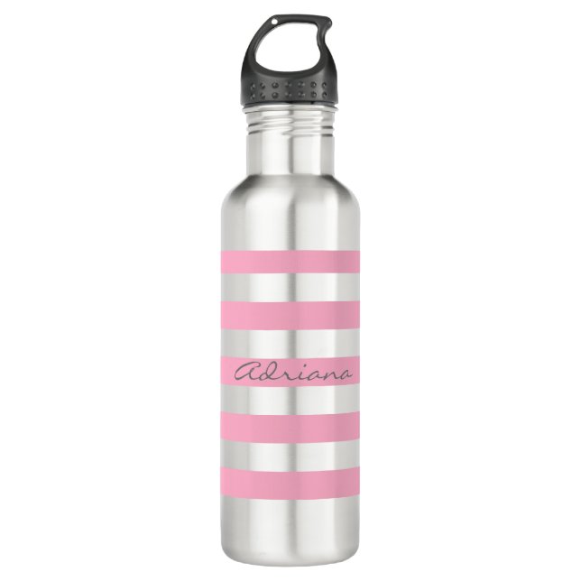 Garrafa de água listrada cor-de-rosa personalizada (Frente)