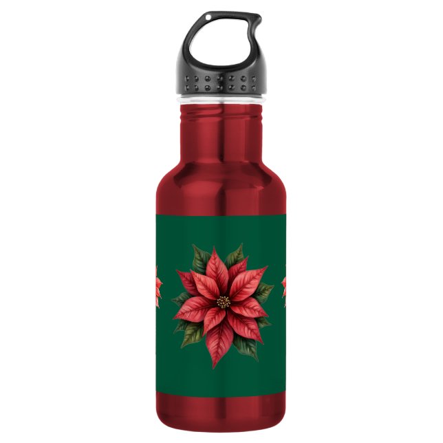 Garrafa de água Natal verde e Flores Vermelhas (Frente)