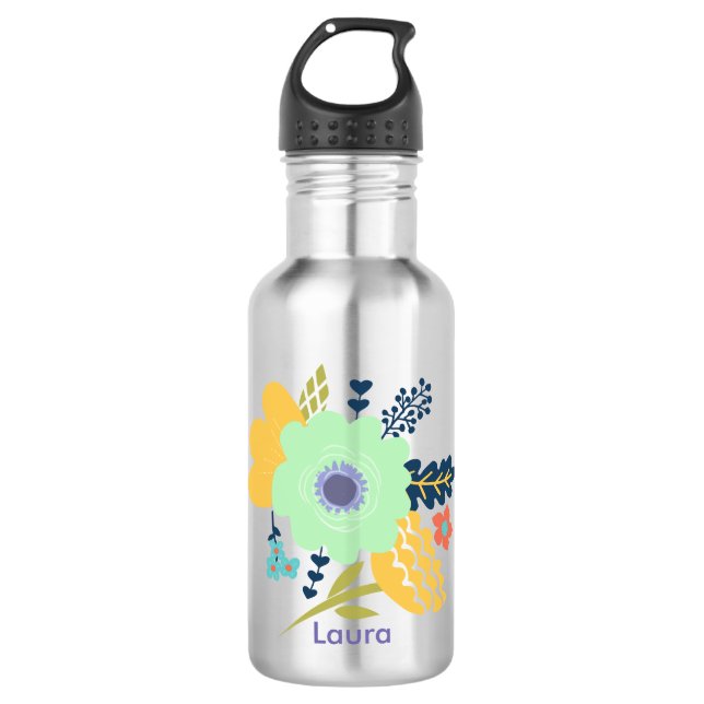 Garrafa de água personalizada com design da flor (Frente)