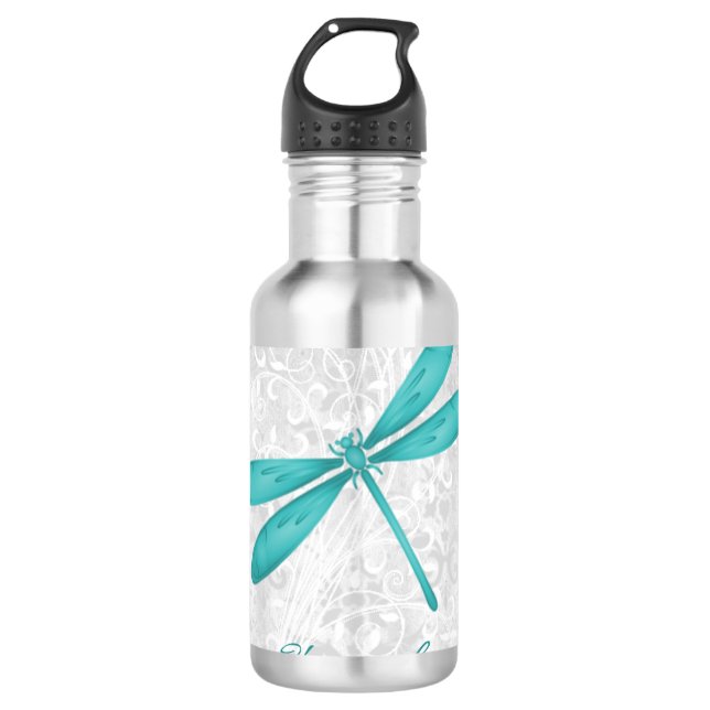Garrafa de Água Personalizada de Dragonfly Teal (Frente)