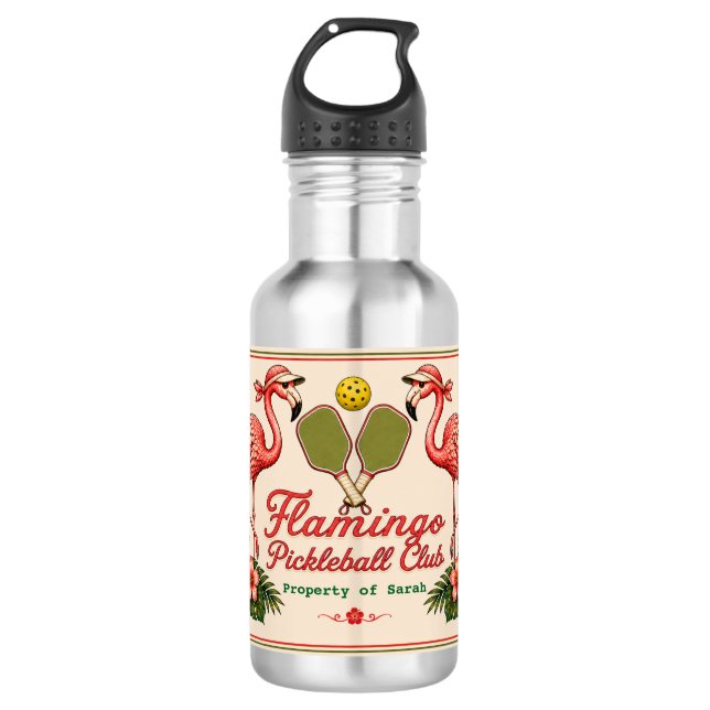 Garrafa de Água Personalizada de Flamingo Retro de (Frente)