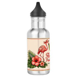 Garrafa de Água Personalizada de Flamingo Retro de