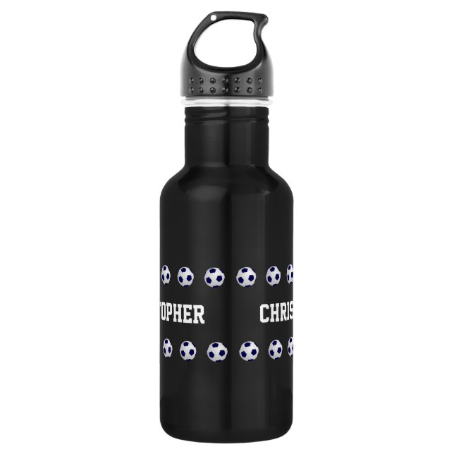 Garrafa de água, personalizada, futebol, preto (Frente)