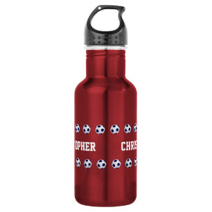 Garrafa de água, personalizada, futebol, vermelho