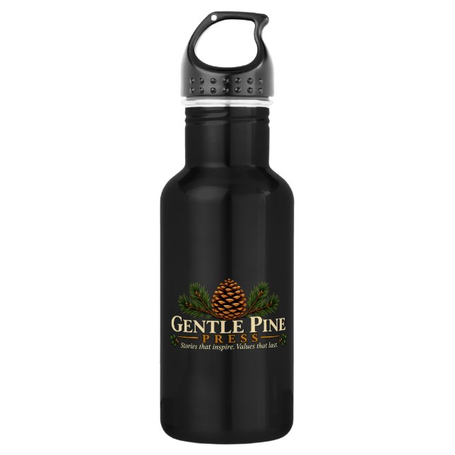 Garrafa de Água Preta com Selo da Gentle Pine Pres (Frente)