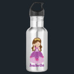 Garrafa De Água, Princesa, De Aço Inoxidável<br><div class="desc">Imagem Bonito de menina princesa em roxo e rosa por prettygrafik.com. Personalize com o nome do seu filho em um roteiro roxo abaixo para um doce presente de aniversário ou de Natal personalizado.</div>