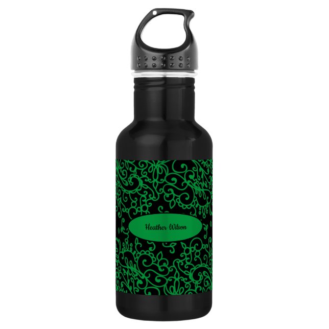 Garrafa de água verde preta com nome (Frente)