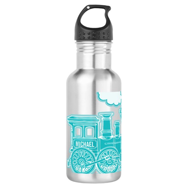 Garrafa de bebidas azul aqua trem crianças nome co (Frente)