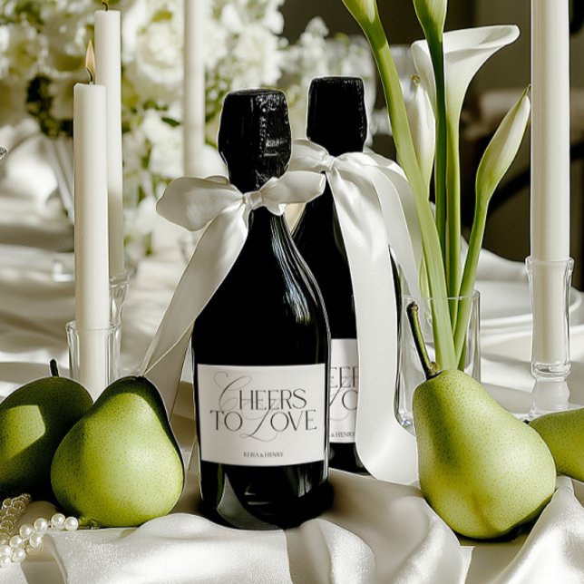 Garrafa de casamento elegante preto e branco (Elegant Black & White Wedding Bottle Sparkling Wine Label)