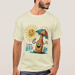 Garrafa de cerveja alegre e camiseta ensolarada