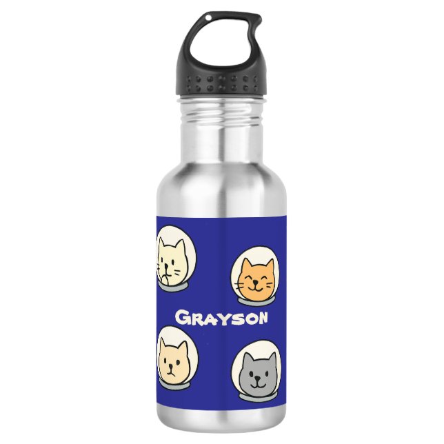 Garrafa de Gato Astronauta Fofa Com Nome (Frente)