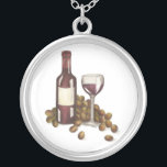 Garrafa de Provando de vinho tinto, Uvas, Colar de<br><div class="desc">Apresenta uma ilustração original de um copo de vinho tinto merlot cercado por uma garrafa e uvas. Perfeito para seu favorito foodie ou aficionado de vinho!</div>