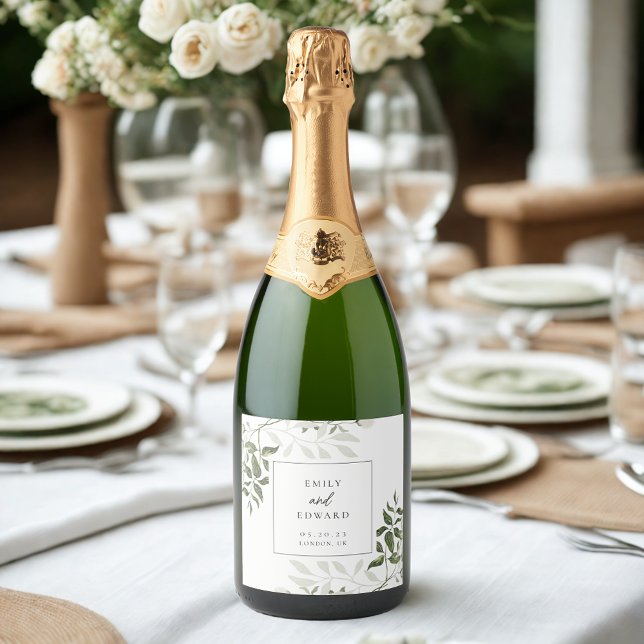 Garrafa de Vinho de Casamento Sage Greenery & Flor (Criador carregado)