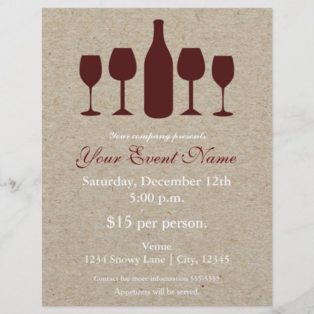 Garrafa de vinho e óculos Folheto de Eventos de Fé (Frente)