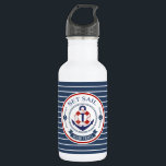 Garrafa Definir faixas náuticas da vela<br><div class="desc">Design náutica,  em marinho vermelho e branco,  com âncora e conservante de vida. Esta garrafa de água faz uma escolha de presente de excelente para os barqueiros,  marinheiros,  entusiastas de cruzeiros e qualquer um que goste de estar perto da água.</div>