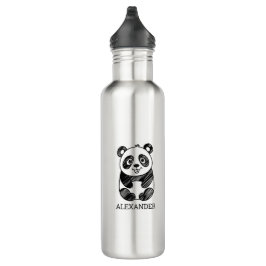 Garrafa Desenho de Panda Branco e Preto Minimalista