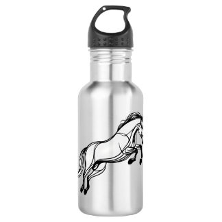Garrafa Desenho Simples de Cavalo Saltando Preto e Branco